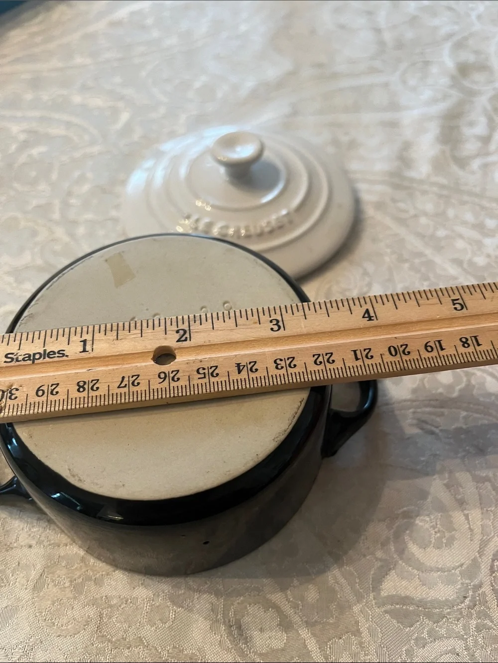 Le Creuset White Lid with Black Base Mini Casserole in EUC